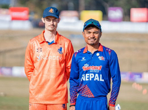 नेदरल्याण्डविरुद्ध ब्याटिङ गर्दै नेपाल