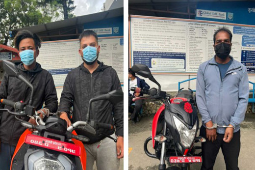 काठमाडौंबाट तीन जना मोटरसाइकल चोर पक्राउ