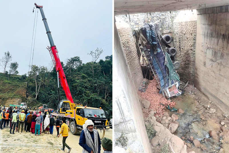 तनहुँमा पुलबाट ट्रक खस्यो, दुई जनाको मृत्यु