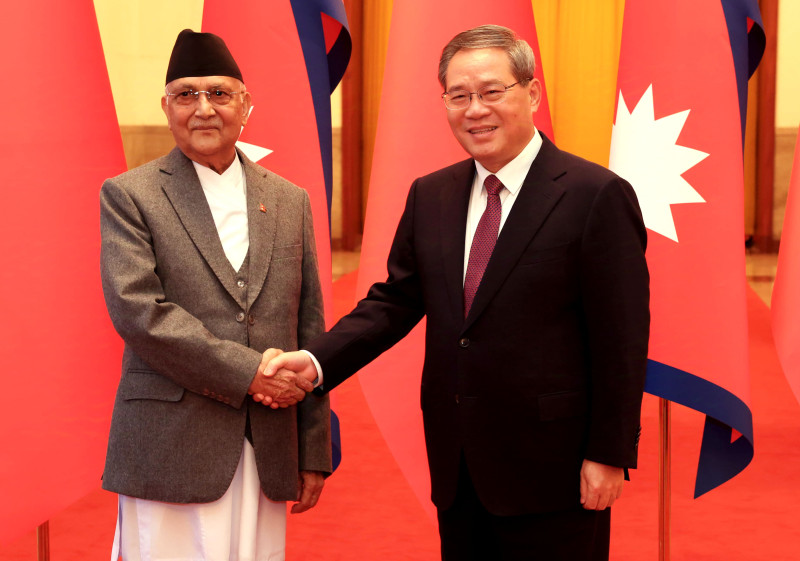 प्रधानमन्त्री ओलीलाई चिनियाँ समकक्षी छ्याङ्द्वारा स्वागत