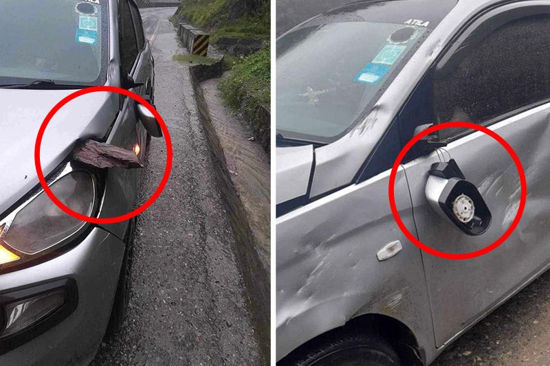 मुग्लिन–नारायणगढ सडकखण्डमा गुडिरहेको कारमाथि ढुङ्गा खस्यो