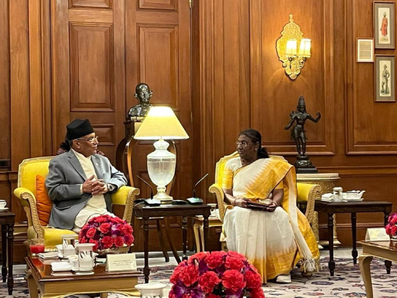 भारतका राष्ट्रपति मुर्मुसँग प्रधानमन्त्री प्रचण्डको शिष्टाचार भेट