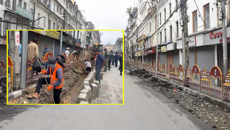 न्युरोड फुटपाथ विस्तार विवाद: ३२ वटै वडाध्यक्षको ऐक्यवद्धता, सडकबाटै थाले काम