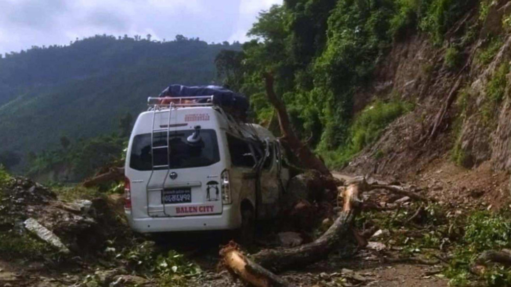 धादिङमा गुडिरहेको माइक्रो बसमाथि रूख ढल्यो, ७ यात्रु घाइते