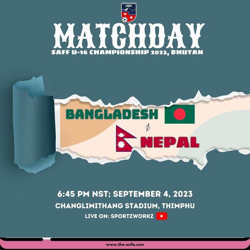 साफ यू–१६ च्याम्पियनसिपमा नेपालले बंगलादेशसँग खेल्दै
