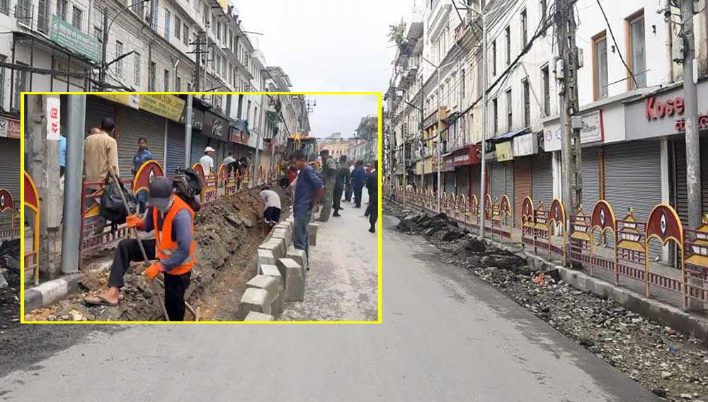 न्युरोड फुटपाथ विस्तार विवाद: ३२ वटै वडाध्यक्षको ऐक्यवद्धता, सडकबाटै थाले काम