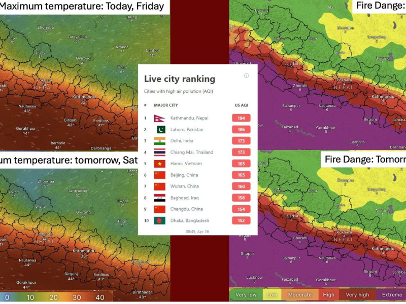 काठमाडौं धेरै प्रदूषित शहरको शीर्ष स्थानमा, शनिबारसम्म आगलागीको उच्च जोखिम