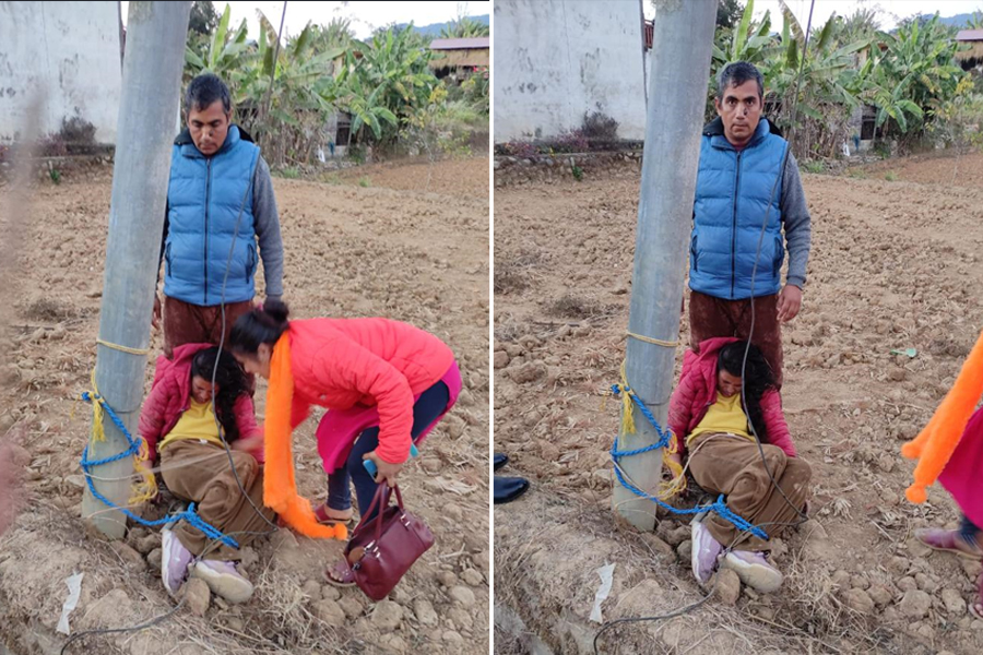 डिभोर्स माग्दा महिलालाई पोलमा बाँधेर बेहोस हुने गरी कुटपिट, श्रीमानसहित ७ जना पक्राउ